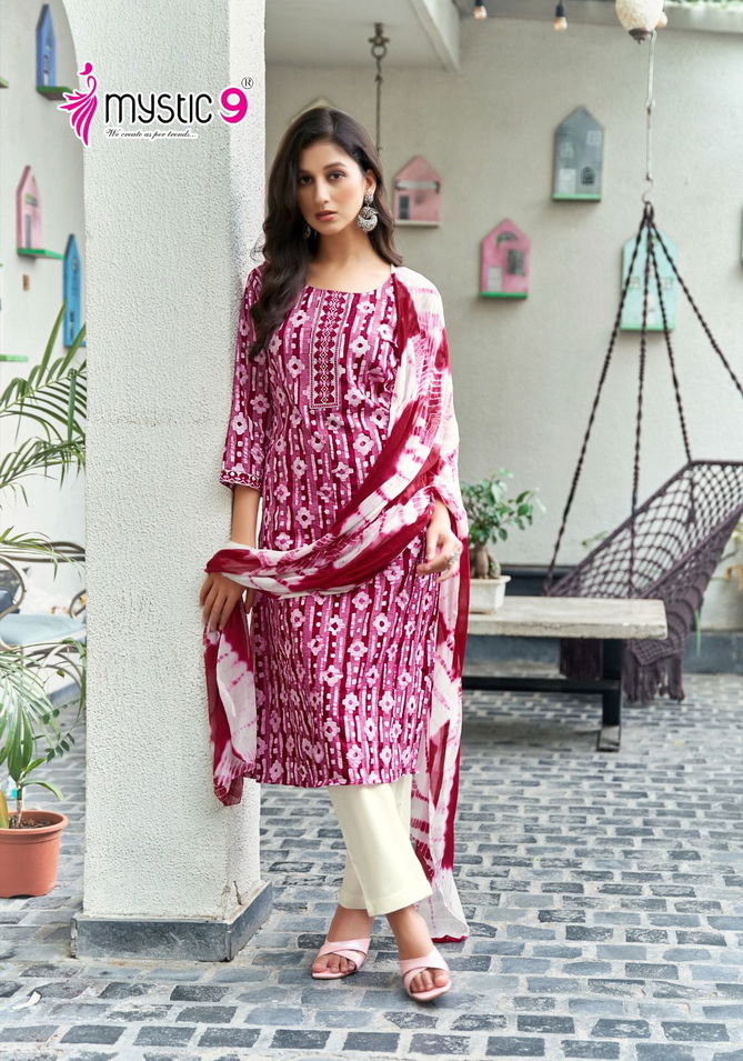 Nisha Vol 1 By Mystic 9 Printed Kurti With Bottom Dupatta Wholesale Shop In Surat
